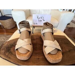 Kork-Ease Women Sandals Size 7 Tan Leather Cork Wedge Comfort